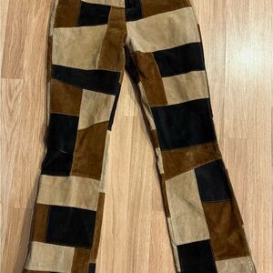 Misdemeanor Vtg Pants Leather Patchwork Low Rise Flare 90s Janet Jackson Y2K